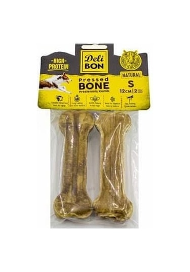 Delibon Deri Pres Kemik Köpek Ödülü Small Naturel 12 CM 2'li