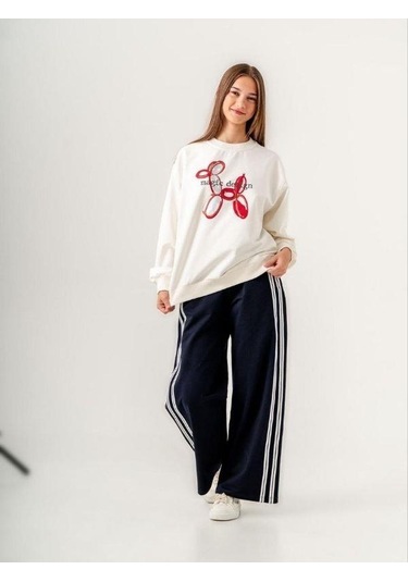 Kız Çocuk İki İplik Magic Baskılı Tasarım Sweatshirt-14215 Ekru