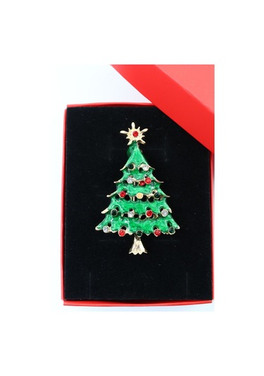 Zirkon Taşlı Cam Ağacı Broş. Çam Ağaçlı Yaka İğnesi Erkek Kadın Broş. Çok Renkli