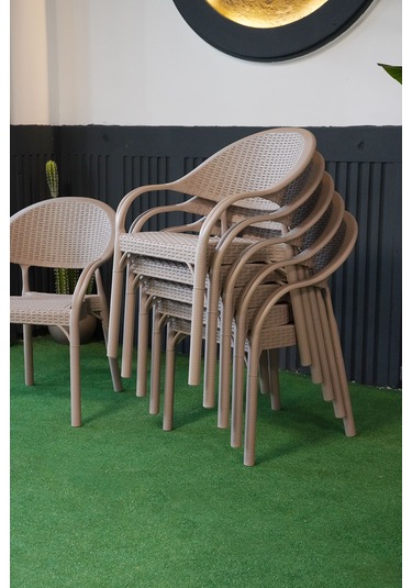 Alezy Bambu Rattan Kollu Koltuk 6 Adet Cappucino