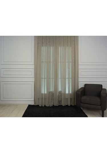 Murcia Dökümlü Tül Perde Pilesiz Bej