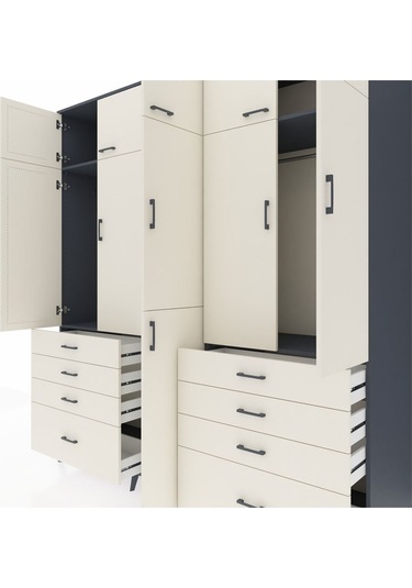 Kronos Dolap 8 Raflı 8 Çekmeceli 3 Askılı 220x59x243 Antrasit-aytaşı/aytaşı Aytası/aytası