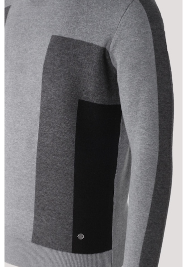 Erkek Triko Grimelanj Bisiklet Yaka Desenli Slim Fit Pamuklu Kazak Ncs Jeans 3740 Grimelanj