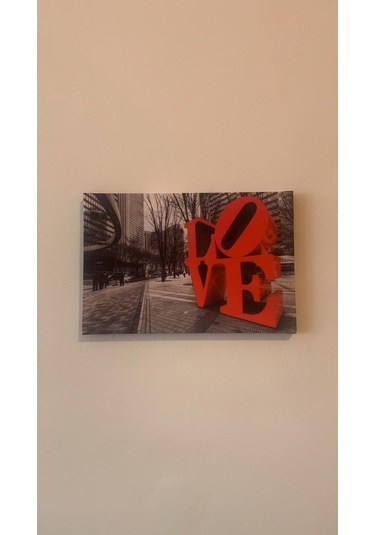 Cadde'de Kırmızıyla Yazılı Love Natürel Tasarım Ahşap Çerçeve Ev