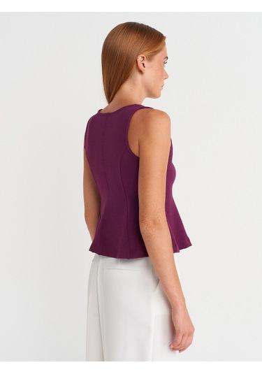 Dilvin 31979 Düğmeli Peplum Top-mor Mor