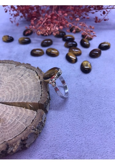 Nsa Gümüş Kaplan Gözü Taşı Gümüş Yüzük 925 Ayar Doğal Taş