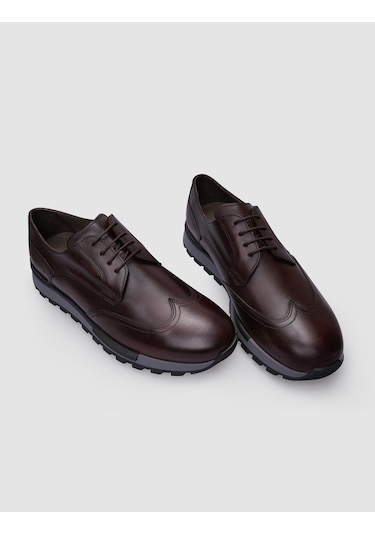 %100 Hakiki Deri Kahverengi Bağcıklı Erkek Günlük Ayakkabı-kahve Rengi Kahverengi