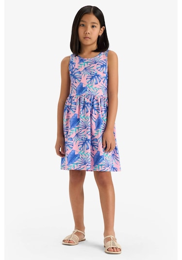 DeFacto Kız Çocuk Bisiklet Yaka Desenli Kolsuz Yazlık Elbise B4338A825SMPN693