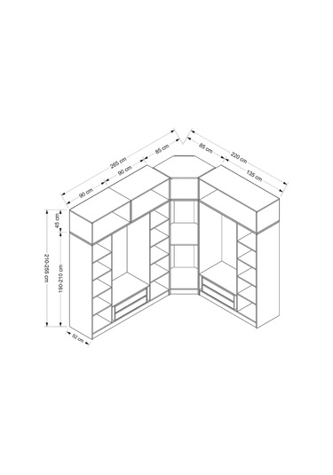 Kale 8 Kapaklı 4 Çekmeceli Köşe Dolap + Yüklük Kumtaşı Mebran İlkbahar 235cm Bej