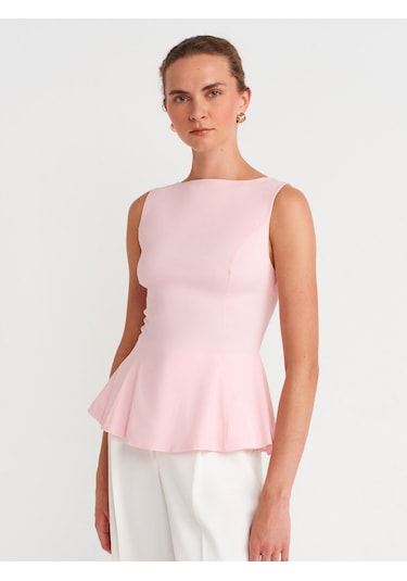 Dilvin 50281 Peplum Top-toz Pembe Toz Pembe