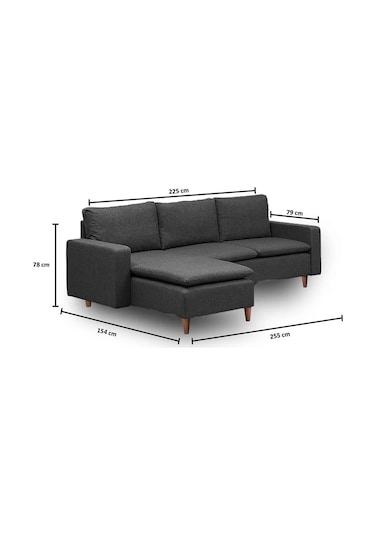 Lungo Modüler Köşe Koltuk Takımı L Koltuk - Koyu Gri Keten Koyu Gri