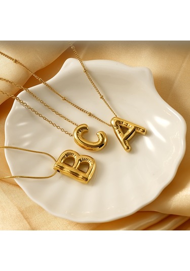 Relaxed Parlak Mektup Kolye Tombul Avrupa Ve Amerikan Modası Basit Köprücük Kemiği Zinciri-l Altın