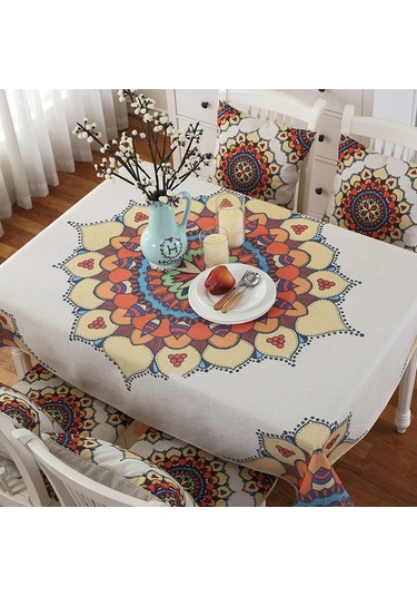 Akşam Yemeği Ev Dekorasyonu İçin Retro Desen Keten Masa Örtüsü Toz Geçirmez Masa Örtüsü, Boyut: 110x110cm İskandinav Tarzı Çok Renkli