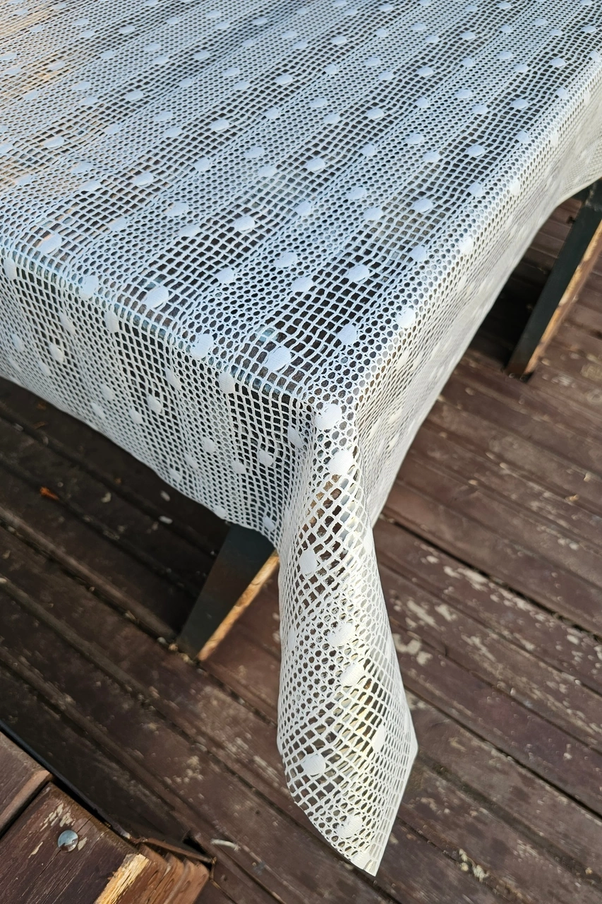 Rona Home Hasır Lüx Pvc Kaplamalı Silinebilir Şeffaf Masa Örtüsü Pvc Su Geçirmez Lüks Muşamba Sofra Bezi Krem