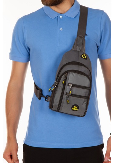 Newish Polo Erkek Kumaş Usb Kulaklık Çıkışlı Bodybag Göğüs Ve Omuz Çantası New172 - Gri