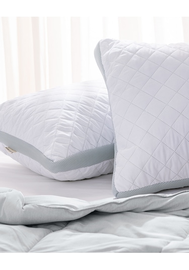 Madame Coco 2'li Klimalı Yastık - Beyaz/Açık Gri - 50x70 cm