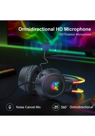 Xuweiwei Onıkuma Profesyonel Kablolu Oyun Kulaklığı Siyah Rgb Işık Gürültü Önleyici Mikrofonlu Pc Ps4 Ps5 Xbox İçin