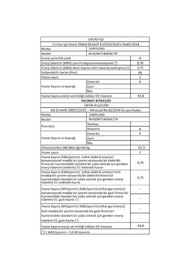 Samsung NV60M7140BW 60 LT Ankastre Fırın