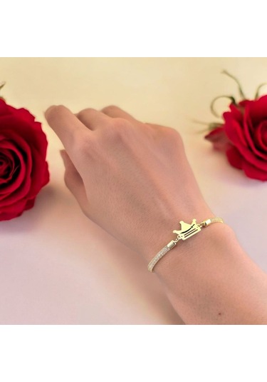 Archin Zülfikar Temalı 14 Ayar Altın Plakalı Hasır Kordonlu Taç Figürlü Hediye Bileklik-464sembol Zülfikar