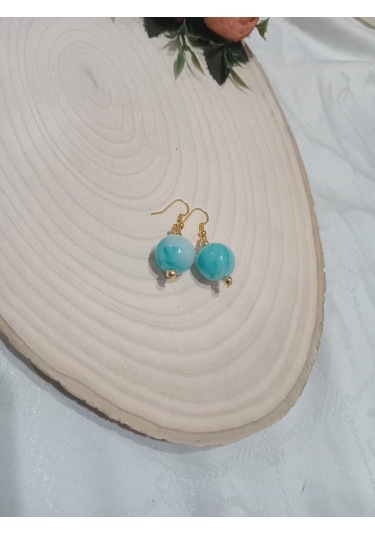 Mavi Parlak Top Küpe Mavi