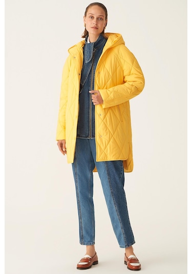 Perspective Kapüşonlu Regular Fit Sarı Kadın Mont 22270533