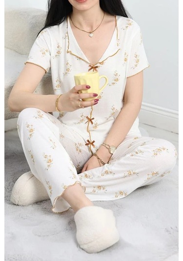 Seka Viskon Pijama Takımı Beyazcamel - 70090.1952. Çok Renkli