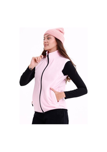 Monox Kadın Slim Fit Tam Fermuarlı Polar Yelek Pembe
