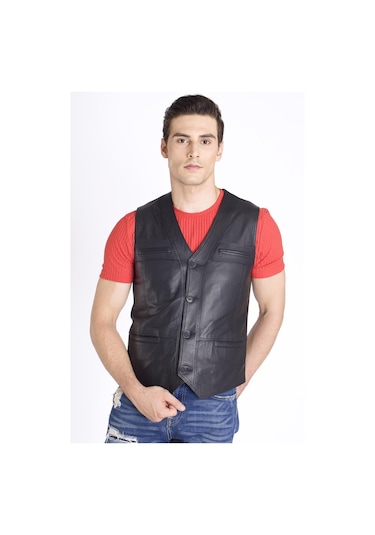Hakiki Deri Siyah Yelek Siyah