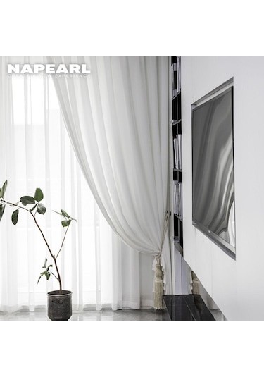 Gri 1 Adet Napearl Tül Şeffaf Düz Renk Perde Oturma Odası Için Yumuşak Modern Pencere Tül Perde W100cm X L260cm
