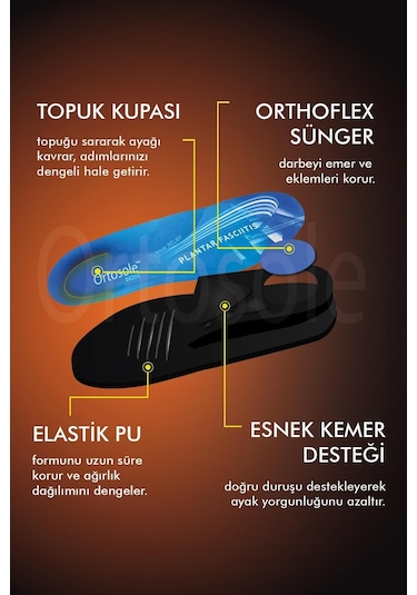 Active Team OS200 Topuk Dikeni Düz Tabanlık İç Basma Önleyici Kemer Destekli Plantar Fasiit İç Tabanlık