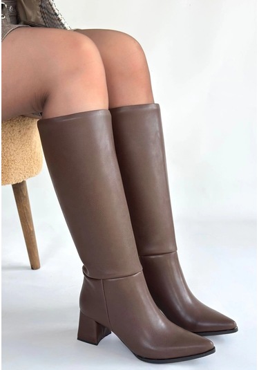 Biçomi Roksa Acı Kahvei Cilt Topuklu Çizme Çok Renkli