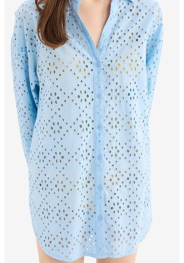 DeFacto Regular Fit Pamuklu Brode Plaj Gömleği-Fall in Love C0506AX25SMBE93 DeFacto Regular Fit Pamuklu Brode Plaj Gömleği-Fall in Love C0506AX25SMBE93