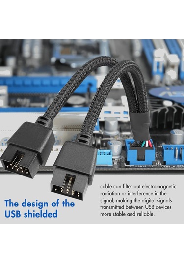 Usb Başlık Ayırıcı, 2 Adet Usb 2.0 9 Pinli Dişi - Çift 9 Pinli Erkek Uzatma Kablosu, Anakart 9 Pinli Usb2.0 Başlık Ayırıcı Naylon Örgülü