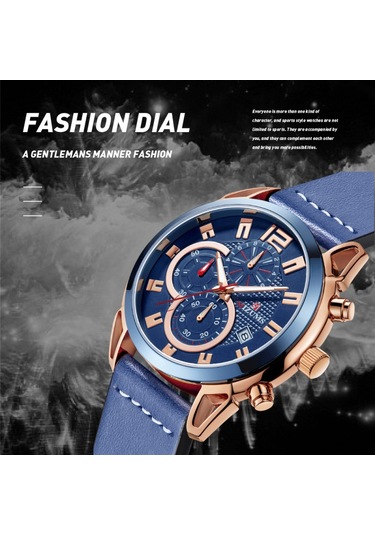 Mızums Erkek İş Saati Moda Alaşımlı Kasa Deri Bantlı Saat Zarif 3 Atm Su Geçirmez Kuvars Bilek Saati Gül Altın Kasa Mavi Yüzeyli Diğer