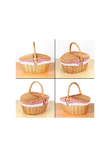 Xiaaokeji Kapaklı Ve Saplı Country Tarzı Hasır Piknik Sepeti Sepet Diğer