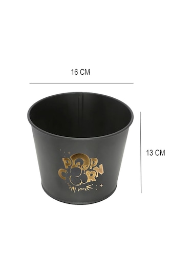 Toptanfoni Metal Popcorn Kutusu - Patlamış Mısır Kovası 1 Adet Siyah