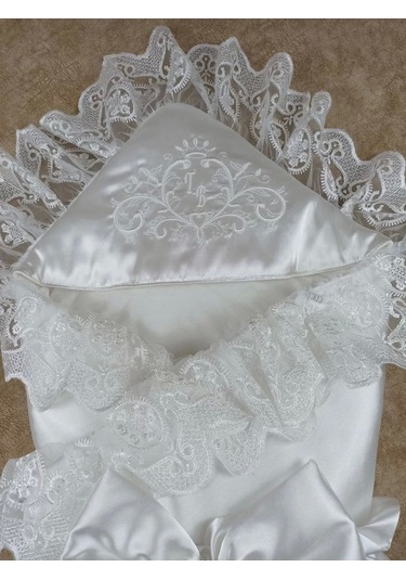 Yenidoğan Pırıltı Nakış Detaylı Lüks Kundak Bebek Battaniyesi Ekru Ekru