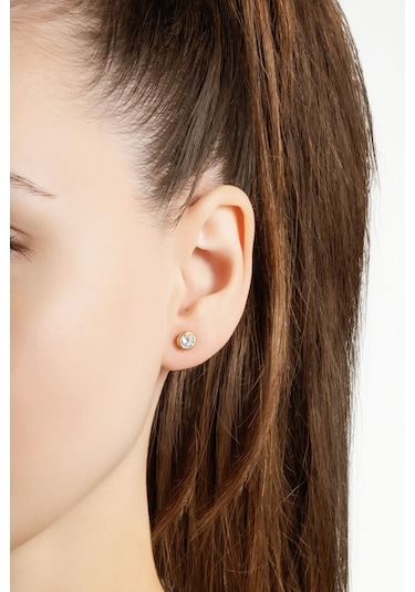 Beyaz Taşlı Unisex Gümüş Tek Taş Küpe Altın Kaplama