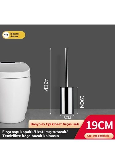 304 Paslanmaz Çelik Banyo Tuvalet Fırçası Gümüş 19cm Gümüş