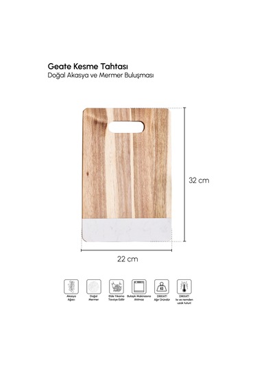 Geate Mermer Akasya Kesme Tahtası 32x22 Cm Kahverengı Diğer