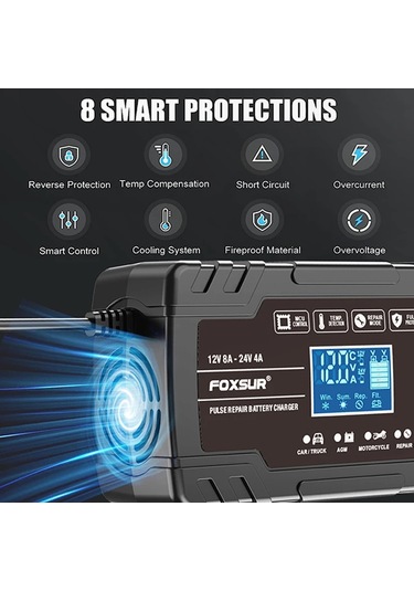 Mufunye Endüstriyel Tarzda 12v 24v Agm Şarj Cihazı - 8a Motosiklet Ve Araç Aküsü İçin Tam Otomatik Şarj Gümüş