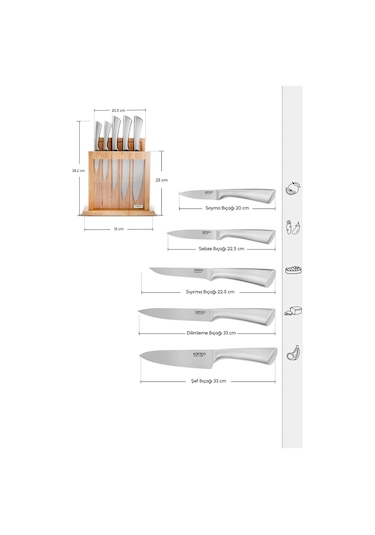 Karaca  Samuray Nagoya Vigor Japon Çeliği 7 Parça Bıçak Seti Ve Kesme Tahtası