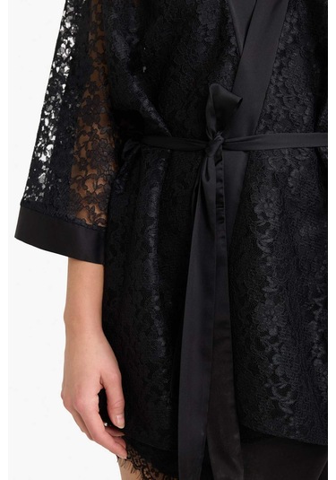 Defacto Regular Fit Wrap Yaka Dantel Yarım Kol Sabahlık G1541ax25wnbk81 Siyah-bk81