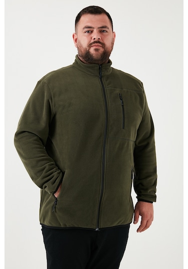 Buratti Regular Fit Dik Yaka Fermuarlı Büyük Beden Polar Erkek Hırka 5906028B Haki