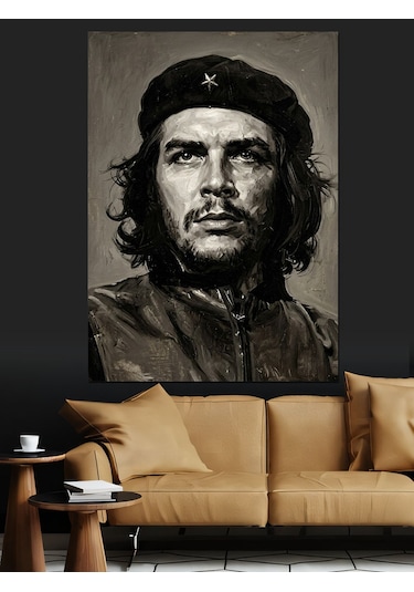 Che Guevara Klasik Siyah Beyaz Dekoratif Kanvas - Mdf Ahşap Tablo