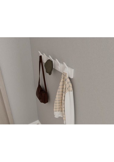 Hepsi3boyutlu Modern Duvar & Kapı Kanca Askılık - 5 Adet Beyaz Kanca Askılık - Model No : 3 Beyaz