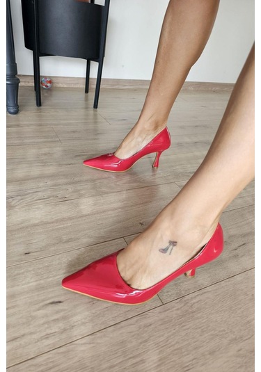 10 1401 Topukla Kadın Kadeh Topuklu Stiletto Kırmızı Rugan