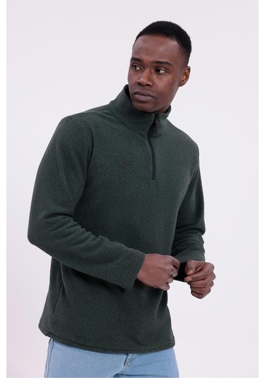 Freemen Erkek Fit Dik Yaka Yarım Fermuarlı Sweatshirt Polar Haki