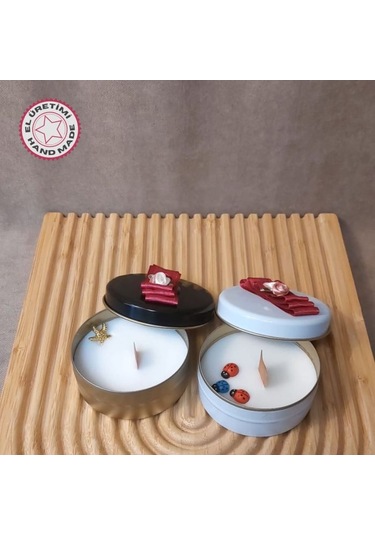 Uretti - Ayşe 7362 5927 El Yapımı 2'li Egzotik Orman Ve Gül Kokulu Metal Kutuda Mum - 3 X 7 Cm Beyaz