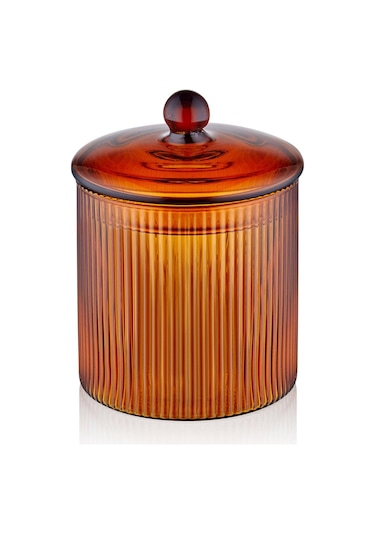 The Mia Striped Borosilikat Cam Şekerlik Amber 9x9x11 Cm